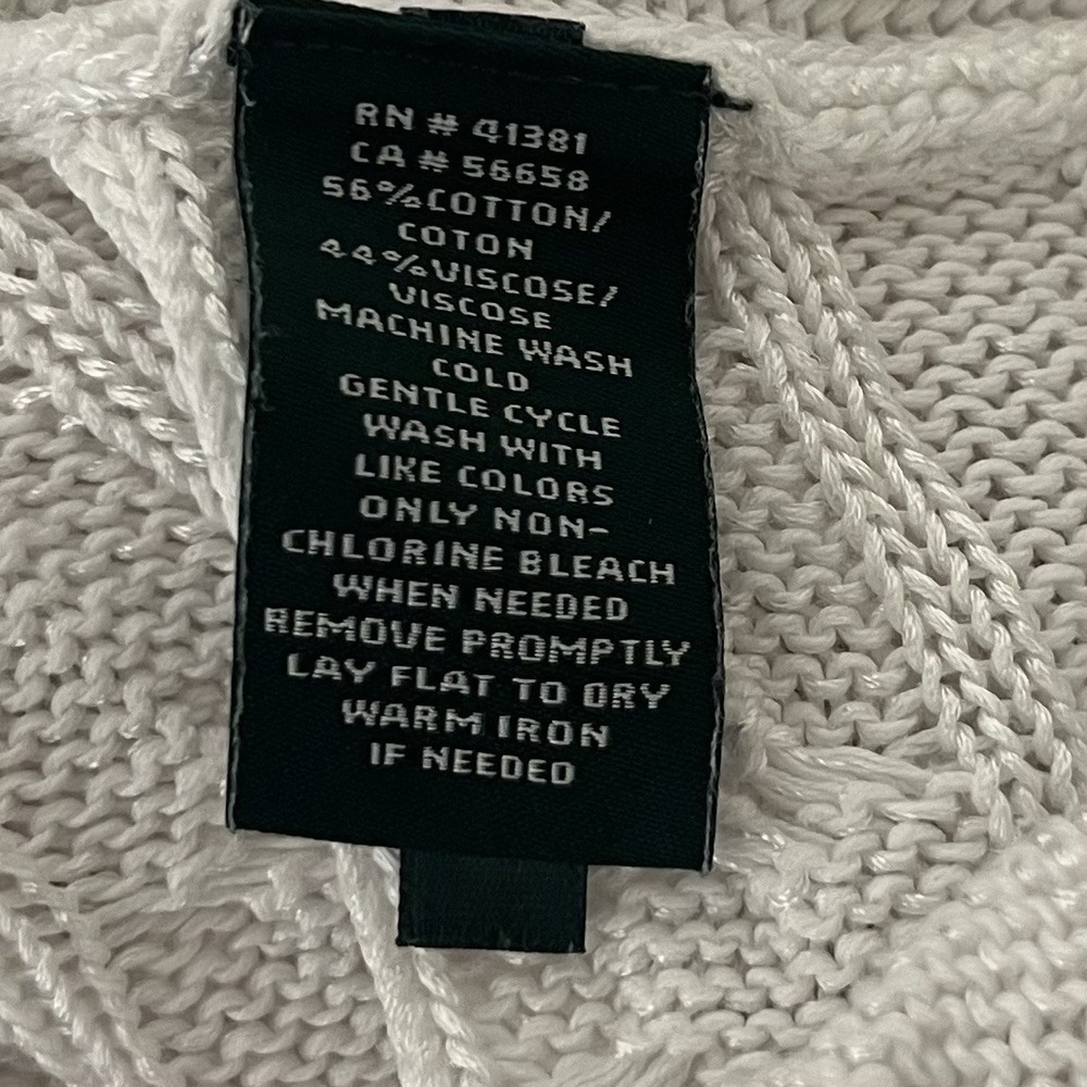 Lauren Ralph Lauren Sweater Top Large White Cable Knit Short Sleeve Black Label - Picture 7 of 10